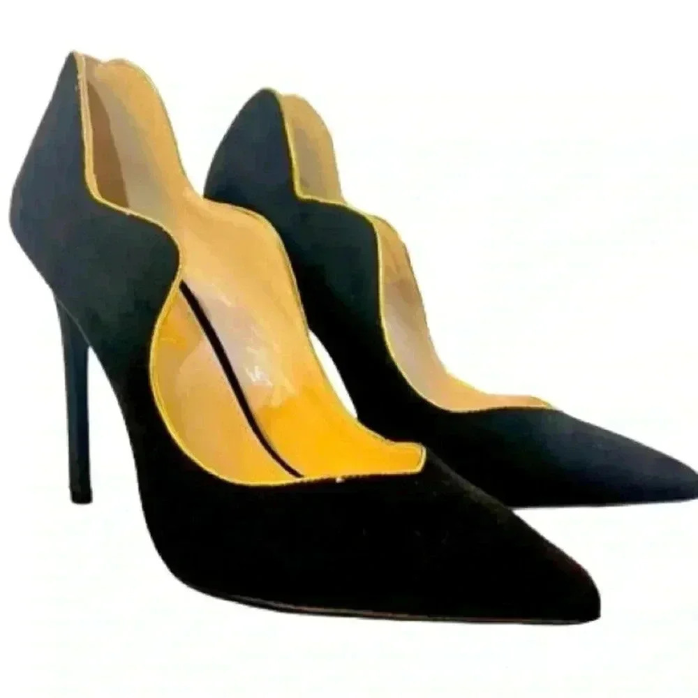LEMON DROP BY PRIVILEGED BLACK HEELS GOLD TRIM SIZE 8.5 - Picture 15 of 15